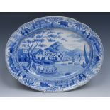 A Spode Caramanian Series oval meat plate, transfer printed in tones of blue,