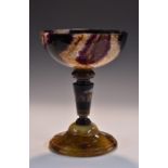 A large Derbyshire Blue John goblet, Old Tor vein, hemi-spherical bowl, turned tapered column,