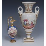A Davenport two handled pedestal ovoid vase, painted to from and verso with rural scenes,