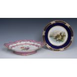 An English porcelain shaped oval two handled pedestal dish,