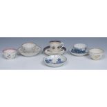 A Caughley Mother and Child tea bowl and saucer, printed with oriental figures,