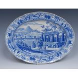 A Spode Caramanian Series oval meat plate, transfer printed in tones of blue with City of Corinth,