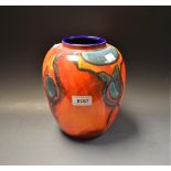 A Poole pottery ovoid vase, red, orange, blue glazed,