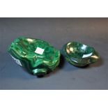 A malachite trinket dish modelled as a frog;