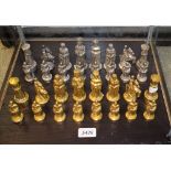 A cast brass chess set, silver plated,