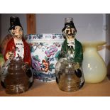 Ceramics and Glass - a pair of painted glass spirit flasks,