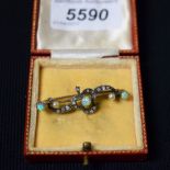 A 19th century diamond, opal and pearl brooch, inset with three circular opal doublets,