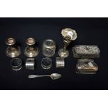 A pair of silver napkin rings, Birmingham 1946; others; a trinket box,