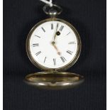 A George IV hallmarked silver full hunter pocket watch, white enamel dial, bold Roman numerals,