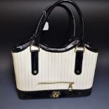 Baker black and white quilted expanding handbag, Ted Baker monogram, interior pockets,