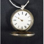 A Victorian silver hunter pocket watch, white dial, Roman numerals, minute track,