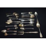 Silver spoons, George III and later; others, forks, etc,