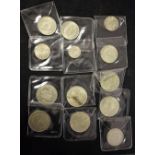 UK slver coins: Halfcrowns 1925 F, 1929 VF, 1940 (two EF, one A/unc), 1942, AEF; Florins,