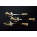 A set of three silver serving spoons, London 1826,