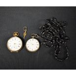 A silver open face pocket watch, Roman numerals, white enamel dial,