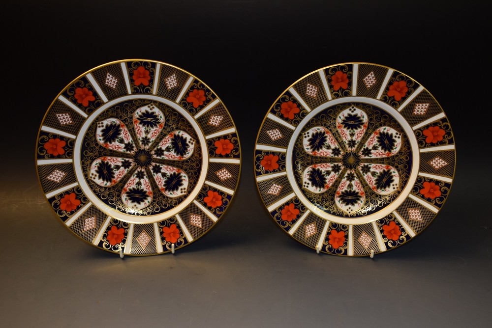 A pair of Royal Crown Derby 1128 Imari dinner plates,