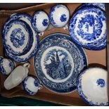 An early 19th century blue and white transfer printed tea set, decorated with Pagoda landscapes,