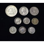 US Coins, 20th century: Half dollar Franklin 1954 EF, quarter Washington 1964 AEF, 1968 AEF,