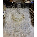 Glassware - a cut glass decanter; cut glass tumblers, stemware, etc; others, dishes, vases,