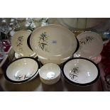 A Royal Doulton Bamboo pattern six setting dinner service including oval meat plate, bowls,