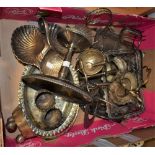 A box of plated metalware;