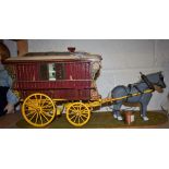 A hand made scratch built model Gypsy caravan and horse, fitted interior,