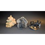 A hardstone and aquamarine cabinet carving, of three squirrels,