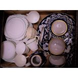 Ceramics - a Russian teapot, bowls, plates, blue pattern on white ground,