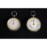 An Edwardian lady continental silver fob watch, enamel dial, Arabic numerals, key wind movement,