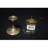 A jam pot with silver top,