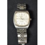 Omega - a retro 1970s Seamaster automatic Day/Date bracelet watch, TV silvered dial, block batons,