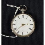 A Victorian silver open face fob watch, W H Jobs, Harrow, white dial, minute track, spade hands,