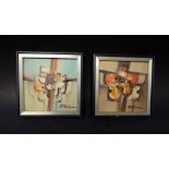 B S Villagon (contemporary) A Pair, Abstracts signed, oils on canvas,