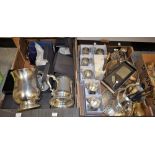 Metalware - a large silver plated tankard; others; a hip flask, christening tankards,