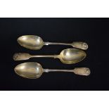 A set of three early Victorian silver Fiddle and Shell pattern tablespoons, London 1838,