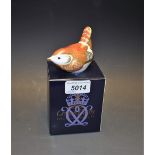 A Royal Crown Derby paperweight, Wren, gold stopper,