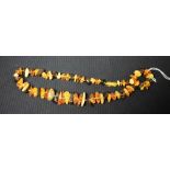 A tumbled amber single strand necklace, Kolining, western Russia, 40cm long, 26.