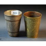 An Indian brass tapered cylindrical beaker,