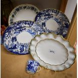 Royal Crown Derby - a pair of blue Mikado dinner plates, conforming cup, a Lombardy dinner plate,