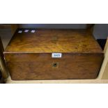 A Victorian mahogany folding writing slope, central shield cartouche,