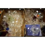 Glassware - a cut glass decanter; others, stemware, tumblers, vases, bowls, comports,