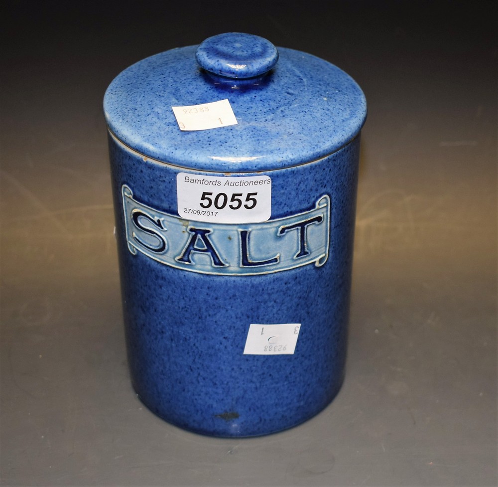 A Bourne Denby salt container, tube lined,