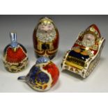A Royal Crown Derby paperweight, Santa Claus in Sleigh, gold stopper; Santa Claus,