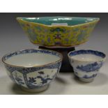 A Chinese blue and white porcelain bowl; a tea bowl;