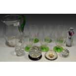 Glassware - an Art Deco water jug with six conforming glasses;