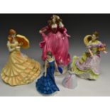 A Royal Doulton figure, Summertime HN3478; a Coalport figure, Summer Breeze; another,