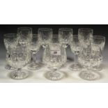 Waterford Crystal - a set of three Glengariff pattern whisky tumblers; four wine glasses;