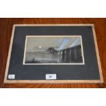 European School (early 20th century) Mountain and Bridge by Moonlight indistinctly signed and