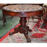 A substantial William IV mahogany and specimen marble centre table, moulded top above a deep frieze,