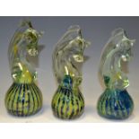 Glassware - three Mdina Seahorse paperweights,